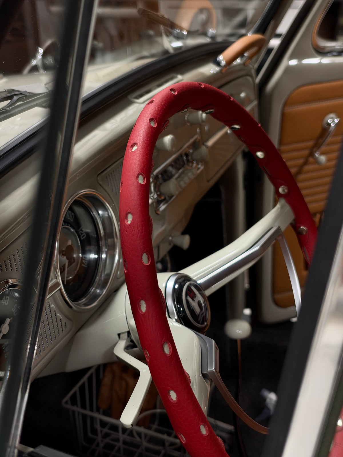 Leather Steering Wheel Cover Red VW Type 1 Bug (1961-1973)