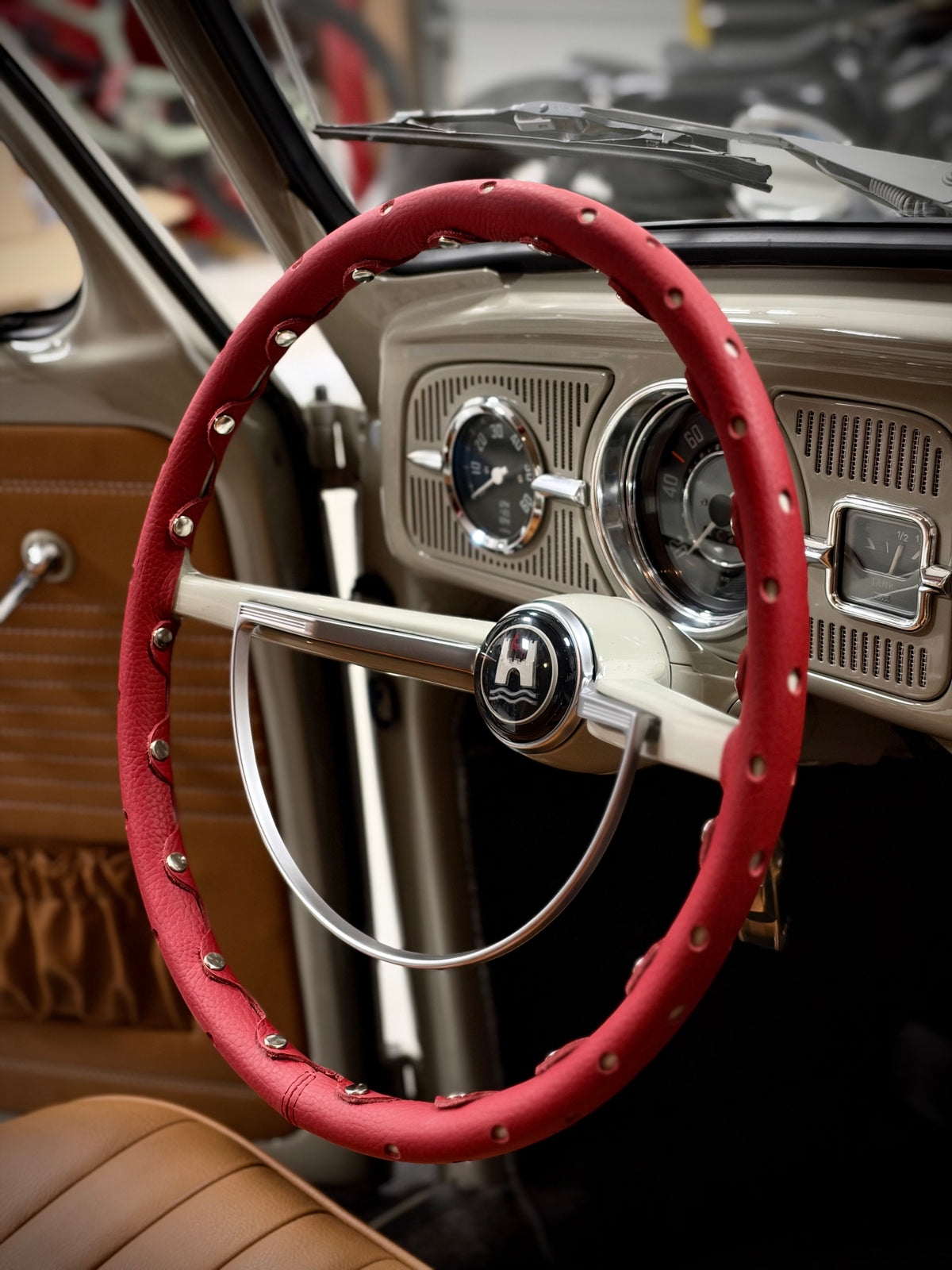 Leather Steering Wheel Cover Red VW Type 1 Bug (1961-1973)