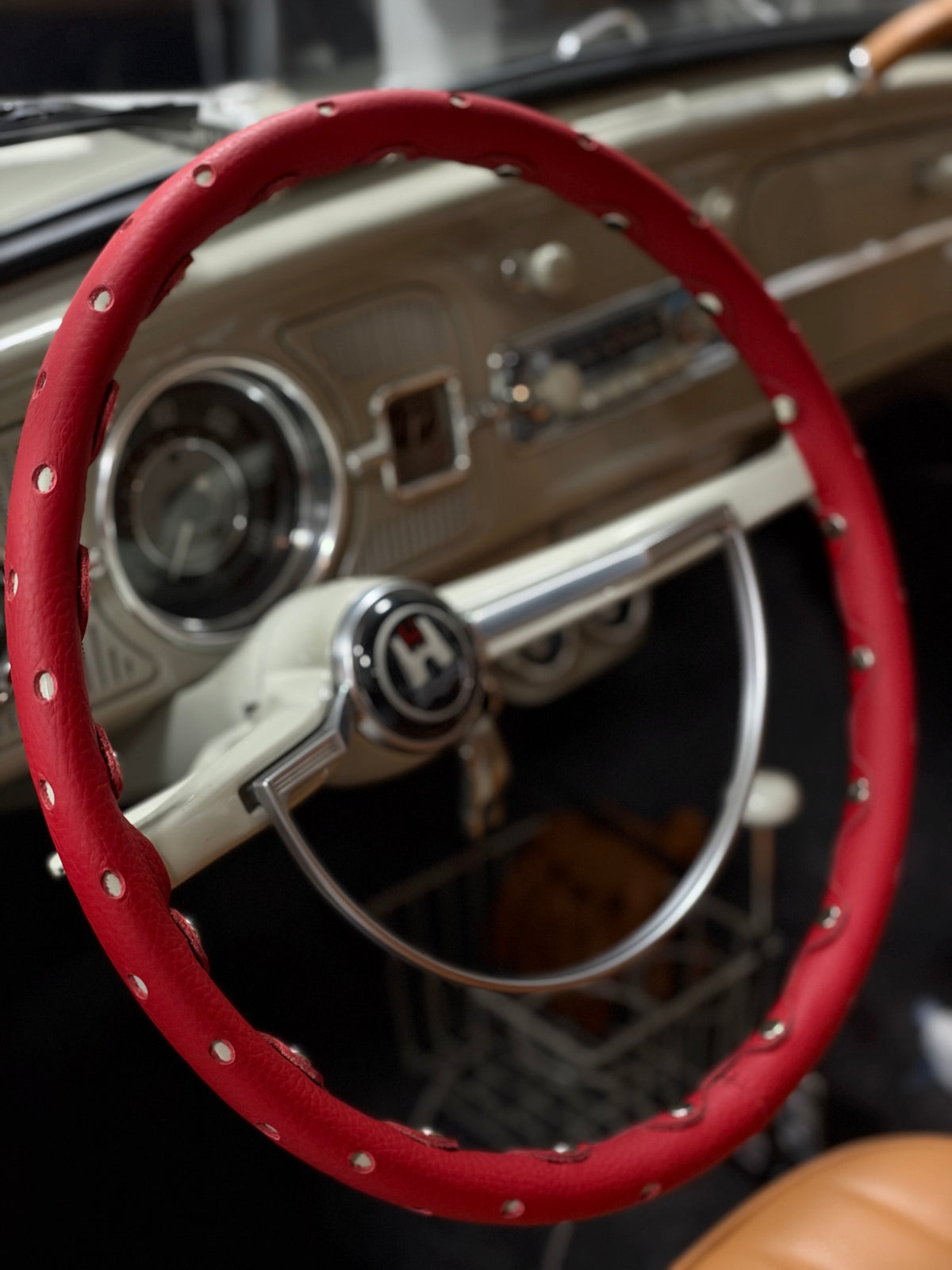 Leather Steering Wheel Cover Red VW Type 1 Bug (1961-1973)