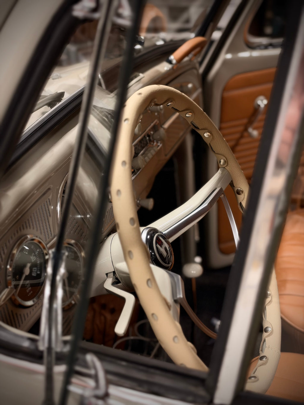 Leather Steering Wheel Cover Ivory VW Type 1 Bug (1961-1973)