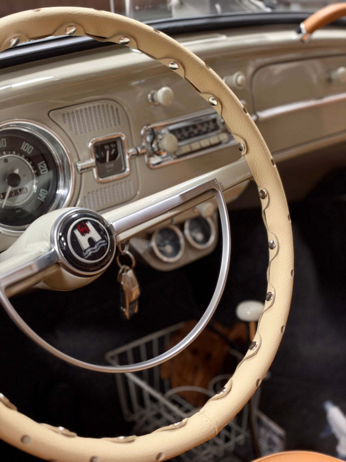 Leather Steering Wheel Cover Ivory VW Type 1 Bug (1961-1973)