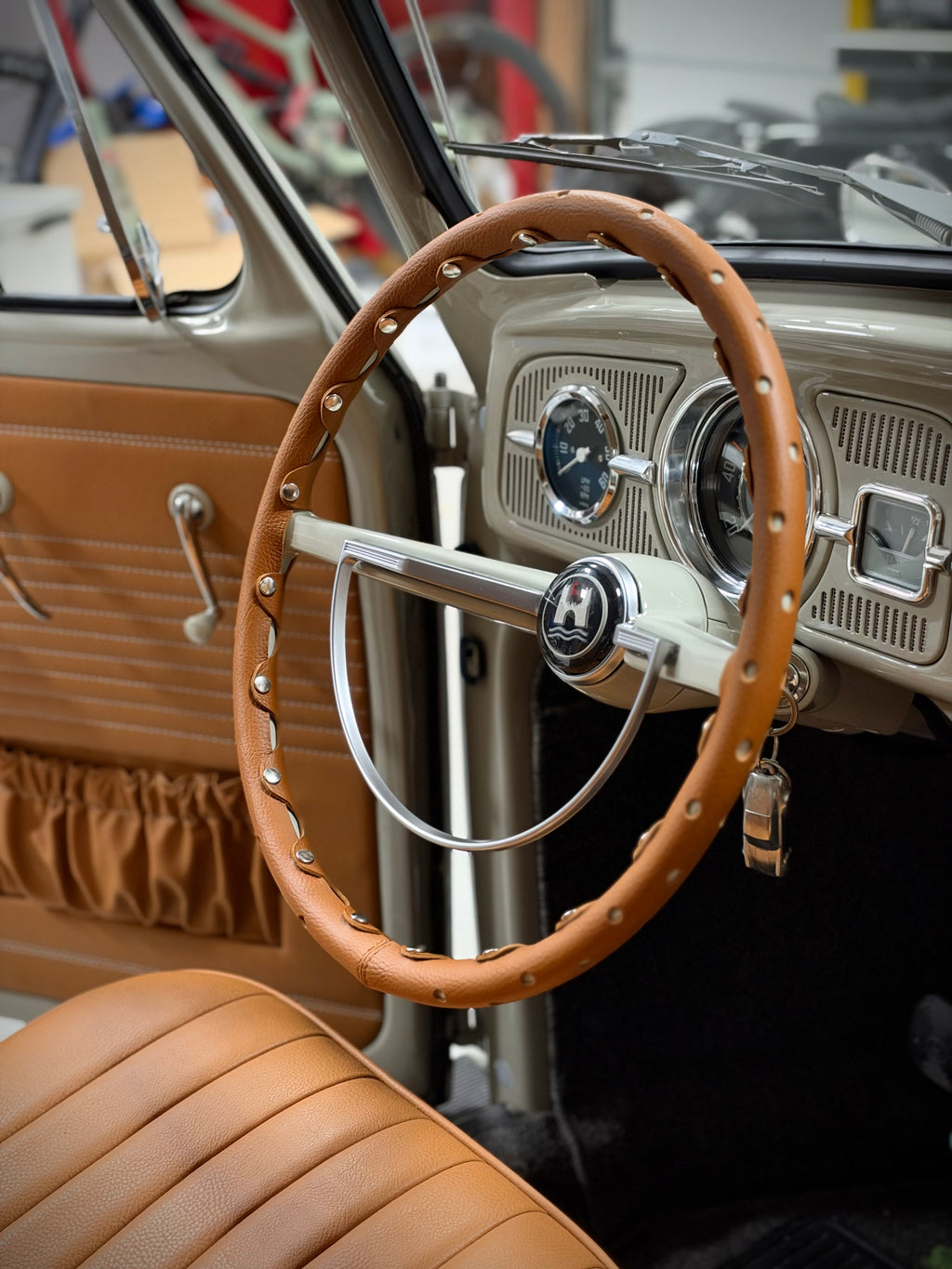 Leather Steering wheel Cover Cognac VW Type 1 Bug (1961-1973)