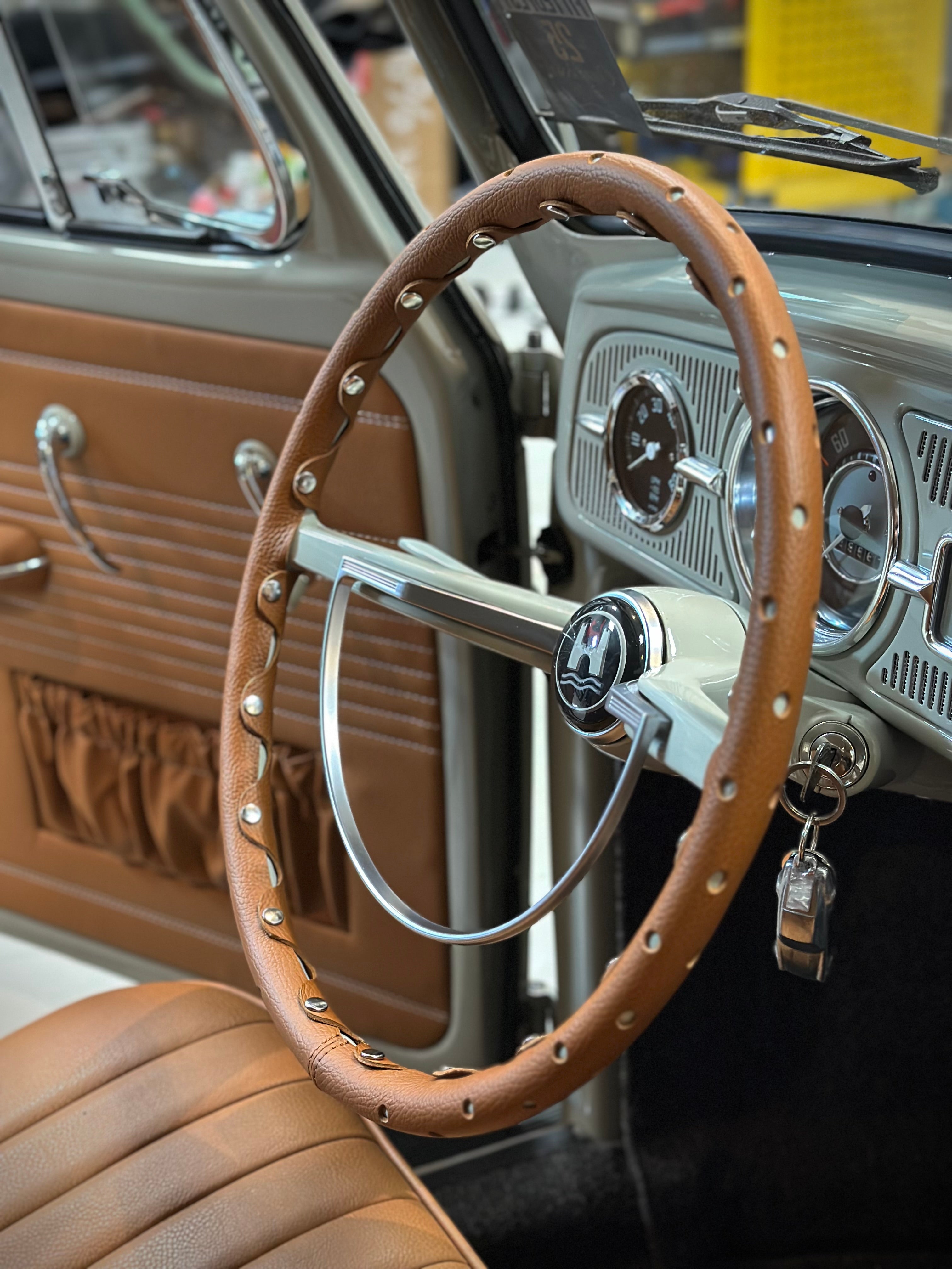 VW (1961-1973) Leather Steering wheel Cover Cognac