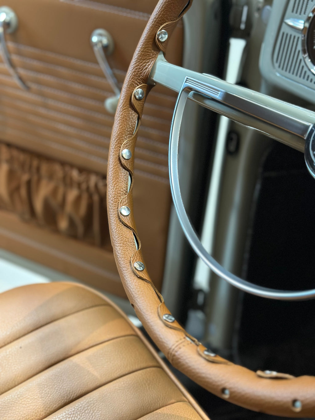 VW (1961-1973) Leather Steering wheel Cover Cognac