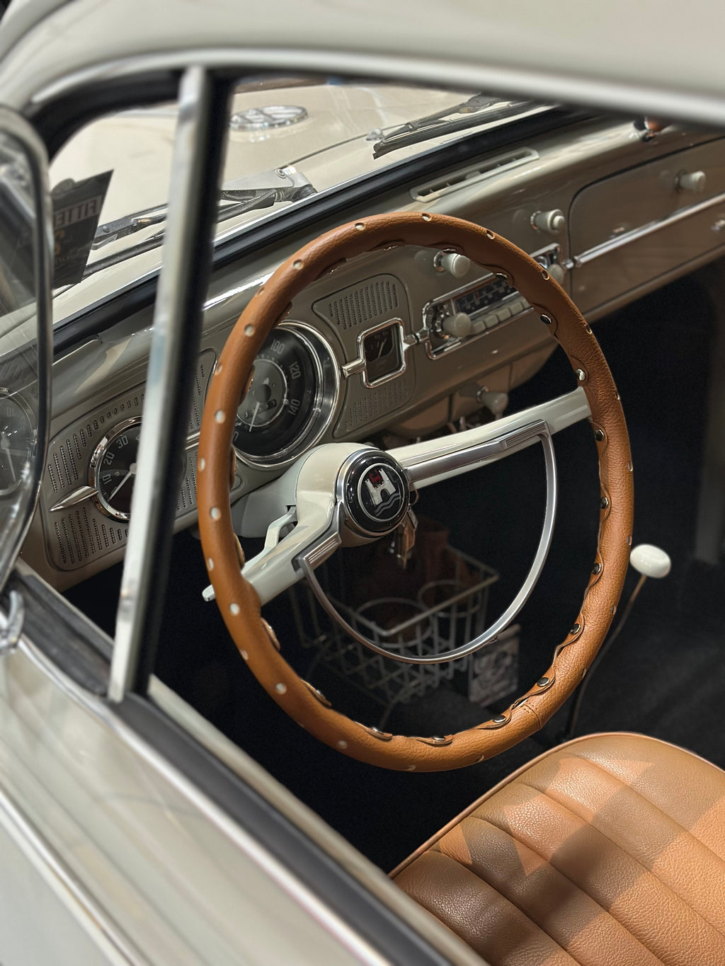 VW (1961-1973) Leather Steering wheel Cover Cognac