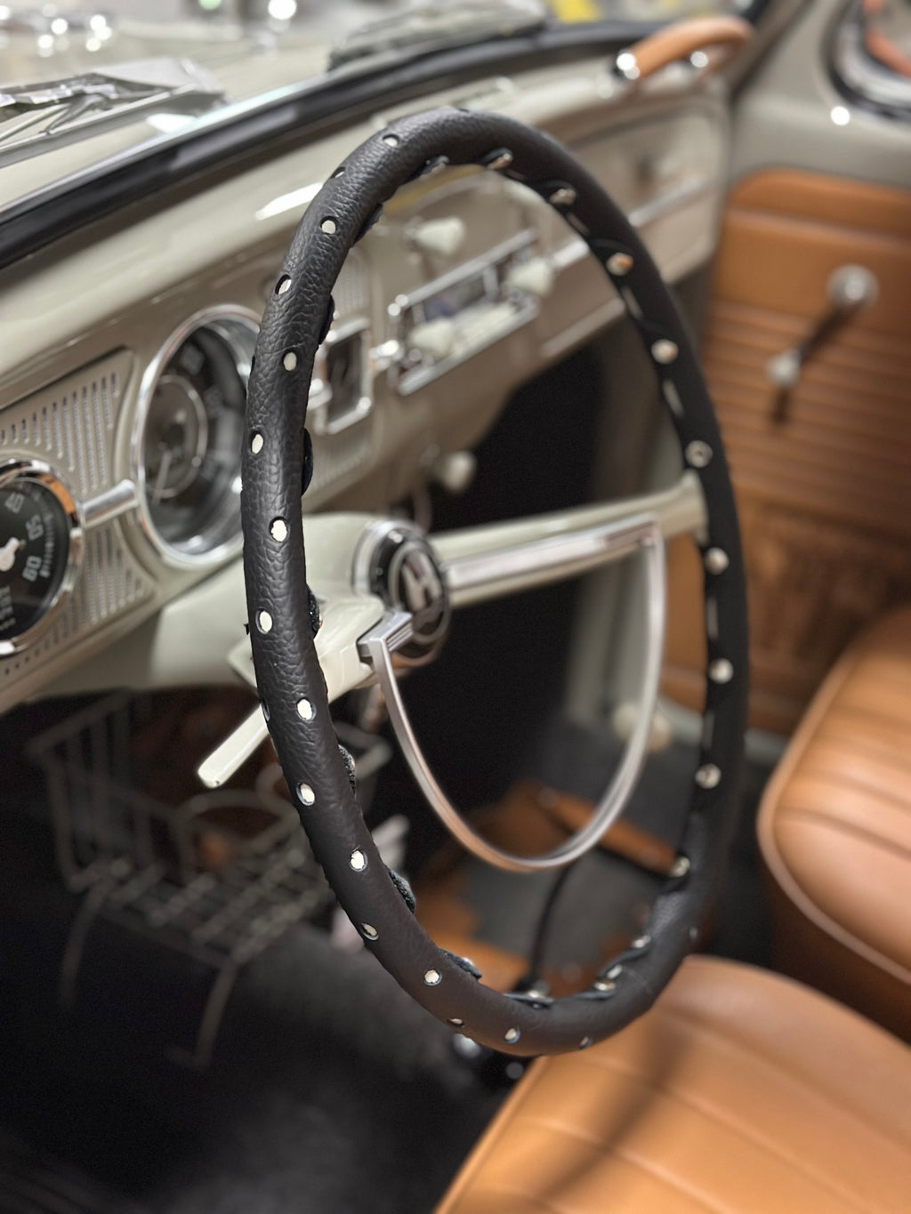 VW (1961-1973) Leather Steering Wheel Cover Black