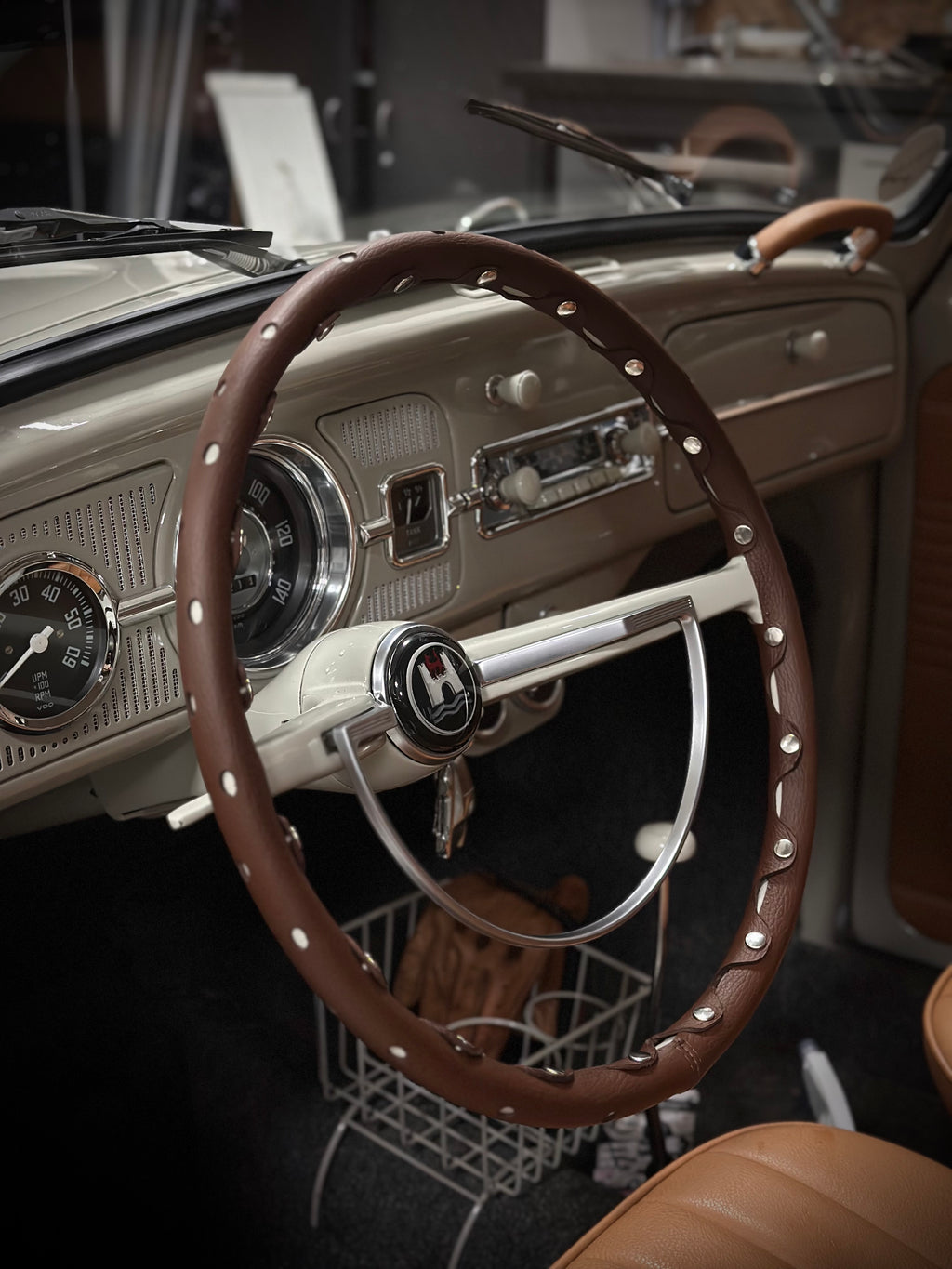 Leather Steering Wheel Cover Dark brown VW Type 1 Bug (1961-1973)