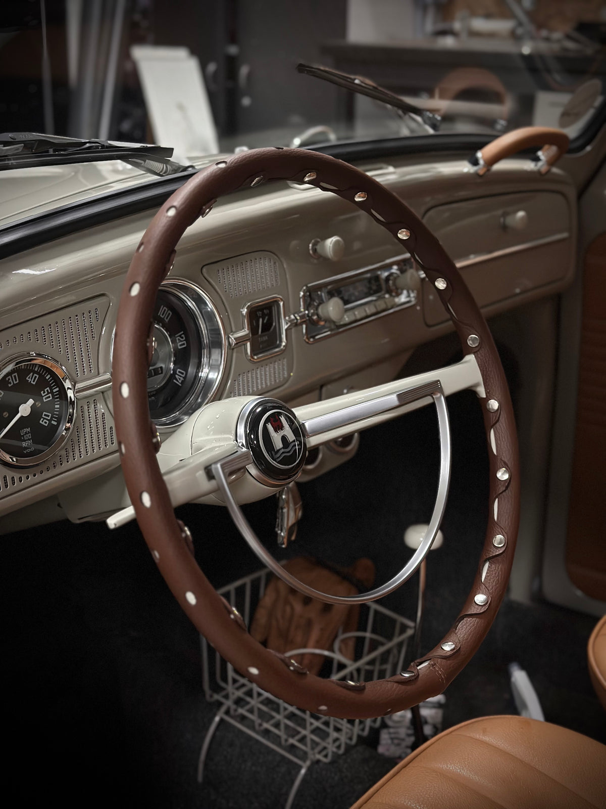 Leather Steering Wheel Cover Dark brown VW Type 1 Bug (1961-1973)