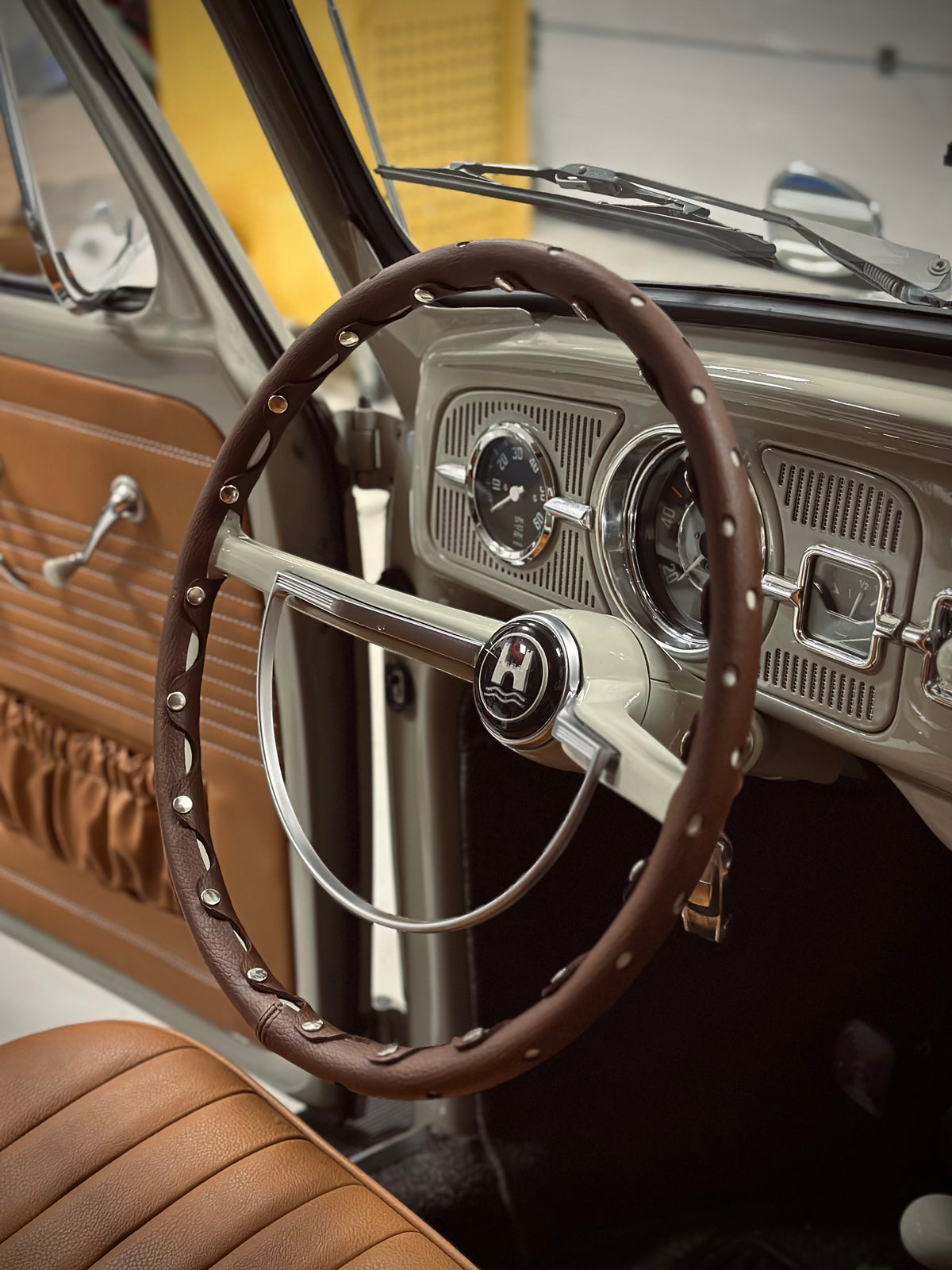 Leather Steering Wheel Cover Dark brown VW Type 1 Bug (1961-1973)